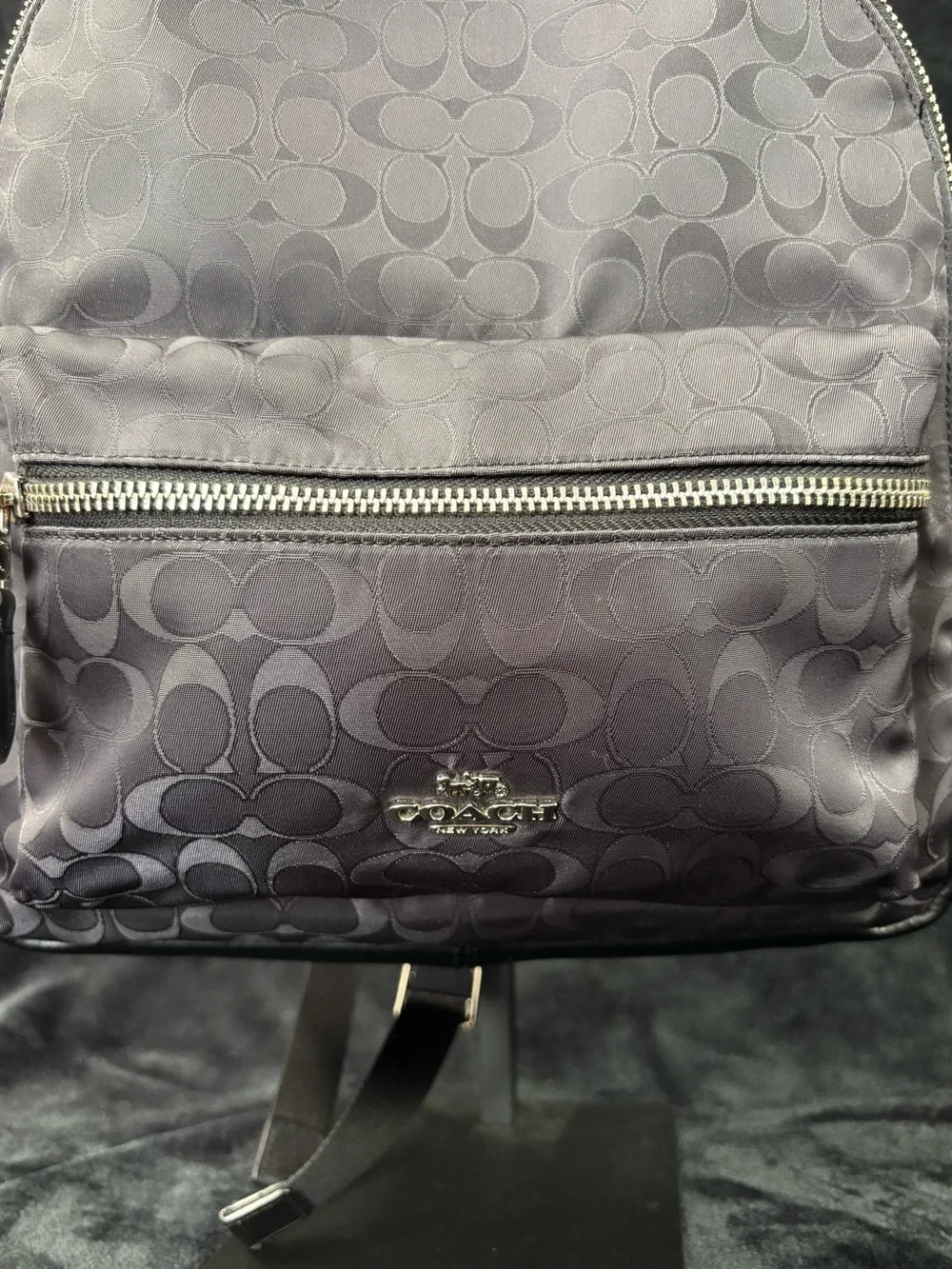 Coach Medium Charlie Backpack Signature Black Nylon Leather F73186